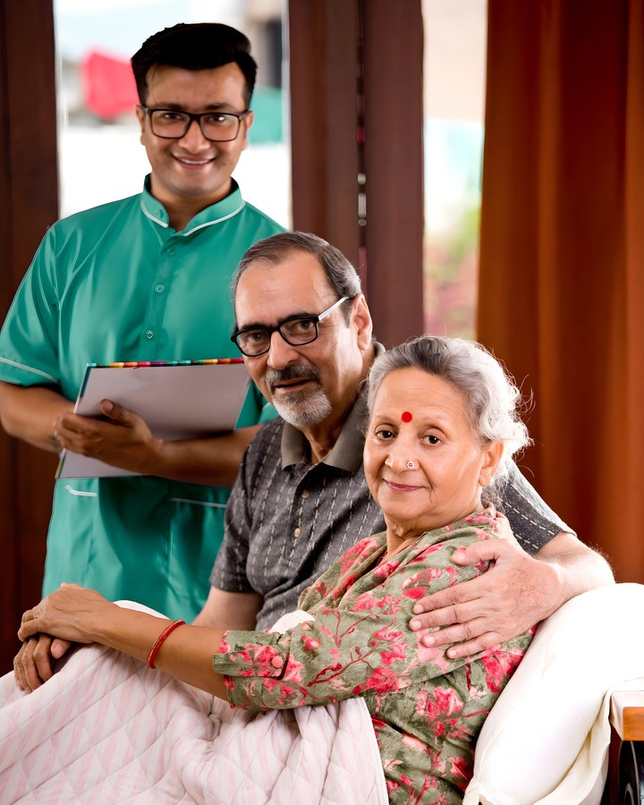 Careait caregiver at home with an elderly Indian couple